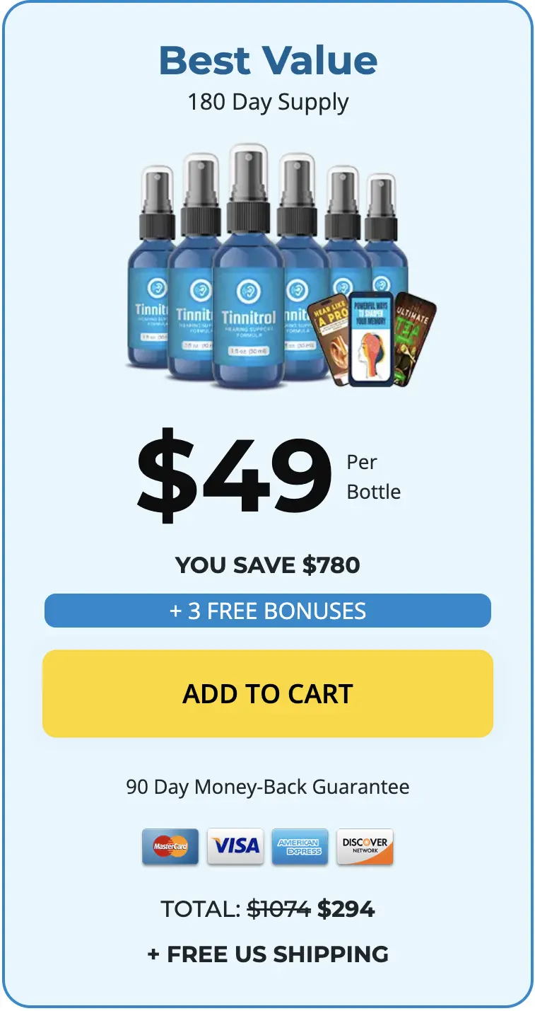 Tinnitrol 6 bottle 180-day supply — $49 per bottle, best value